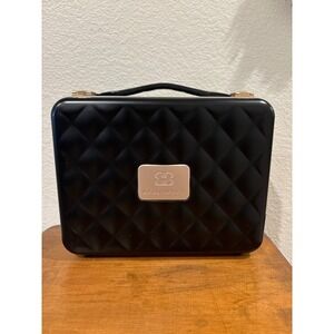 BEAUTIFECT Black Quilted Makeup Train Case Mirror LED Lights USB Charging